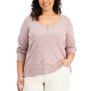 Hippie Rose Trendy Plus Size Printed Henley Neck Top